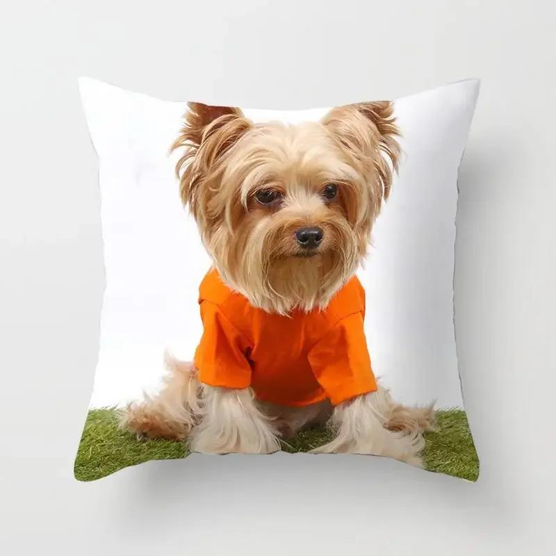 1Pc Cute Dog Yorkie Bichon Yorkshire Decor Print Pillow Case Bedroom Sofa Waist Cushions Cover Car Decoration Cushion