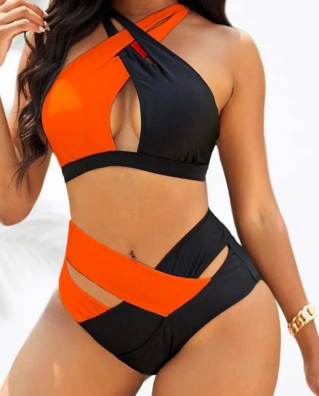 Módní bifurkace 2022 Nové plavky Jednobarevné Slim Fit Šití Plavky Křížek s vysokým pasem