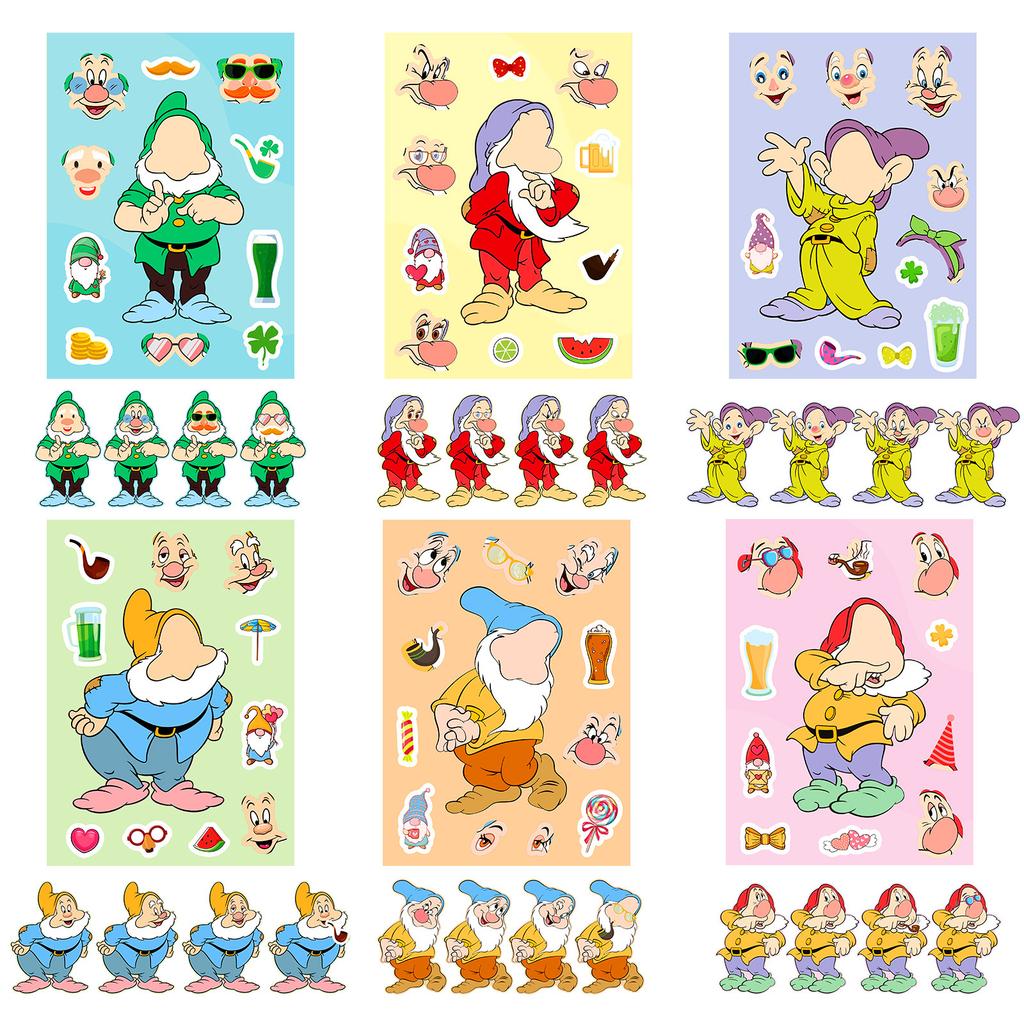 Boutique 6 Pack Dwarf Face Changer Puzzle Sticker Diy Children'S Craft Lesson Game