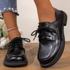 Fashion Faux Pu Leather Loafers Shoes Women 2025 Non Slip Black Lace Up Loafers Round Toe Platform Casual Shoes Female