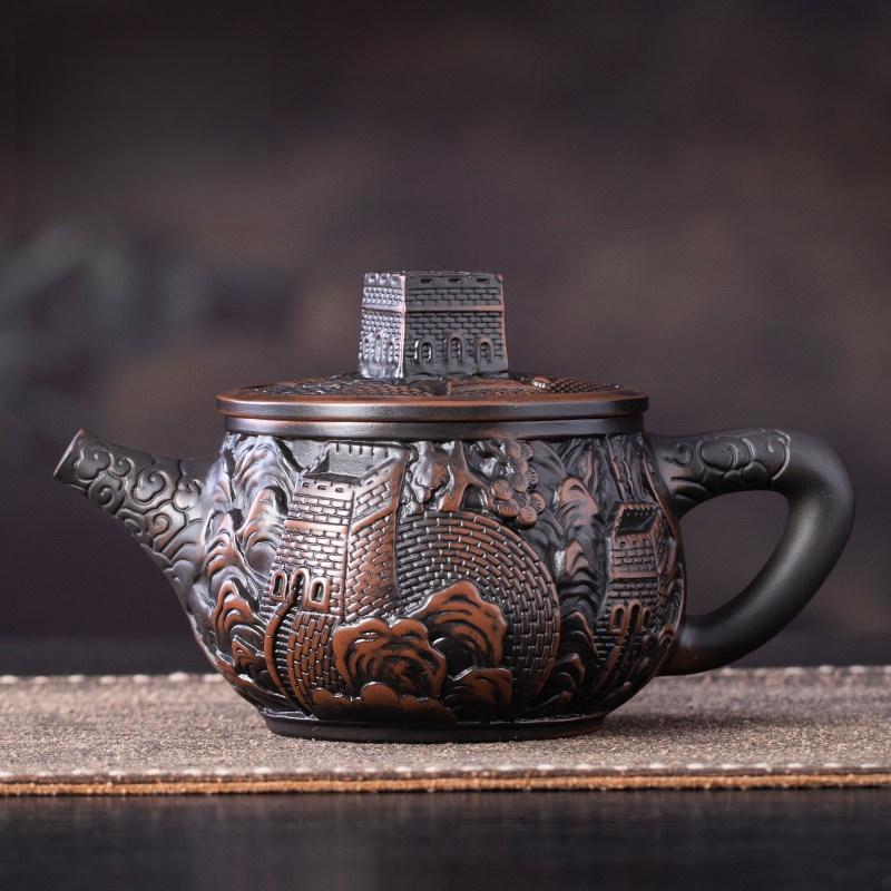 

Jianshui Clay Purple Pottery Teapot Hand Painted Antique Relief Teapot Household Teapot Kungfu Tea Set Kettle