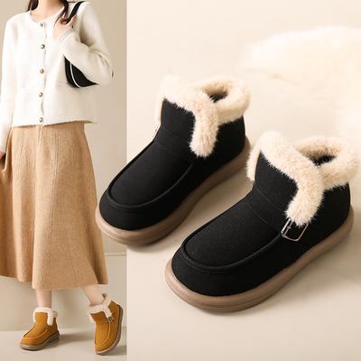 Snow Boots Women's  Winter Solid Color Trendy with Velvet Warm Women's Boots One Pedal Thickened Student Cotton Shoes Women's Wholesale