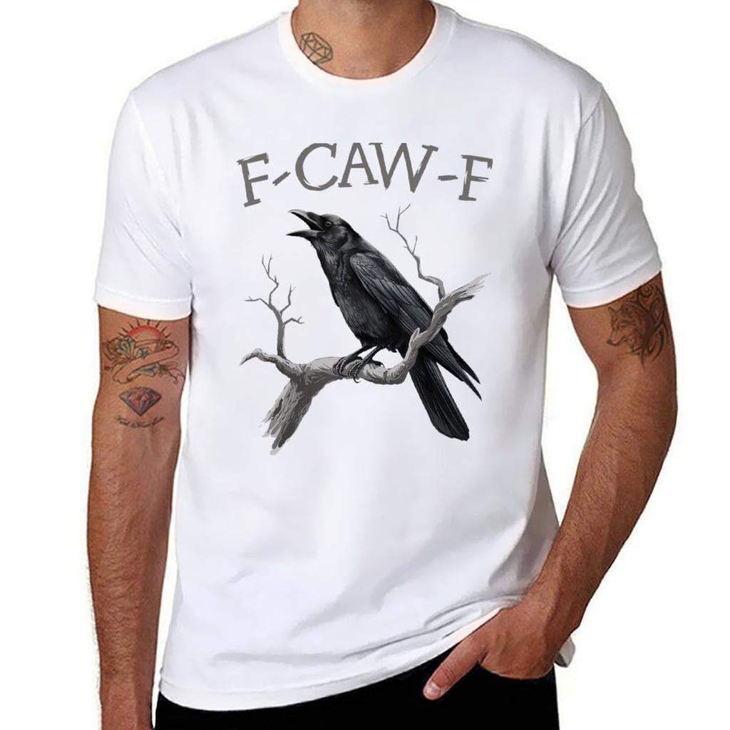 F Caw F Funny Black Bird Black Crow Retro T-Shirt Soft Casual Short Sleeve Cotton Tee