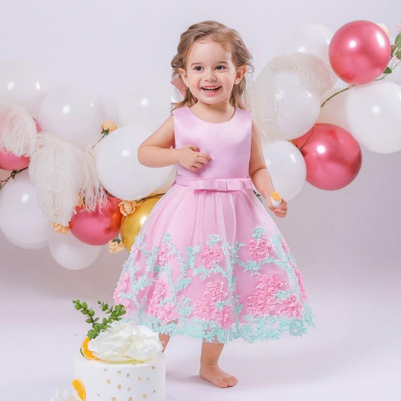Baby Girls Princess Dress Floral Tulle Baptism Gown 1-3 Years Old Kids Wedding Photo Shoot
