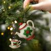 Noel Çaydanlığı Süsü Vintage Noel Çay Fincanı ve Demliği Asılı Dekor Dökülen Çay Efekti ile Çay Severler için Hediye
