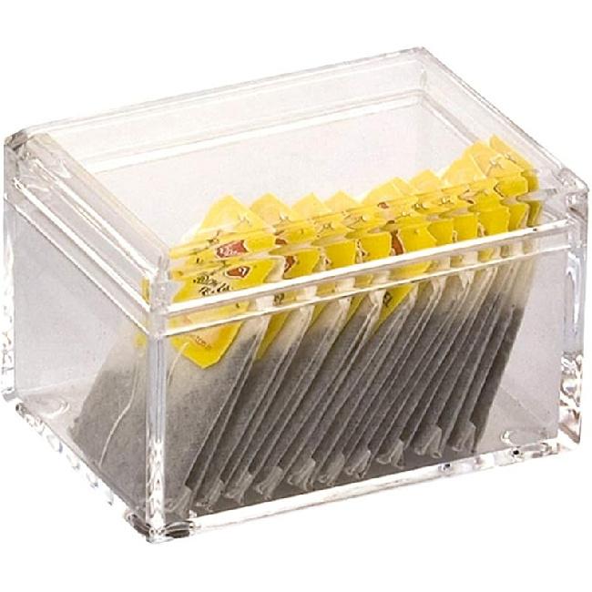 Acrylic Tea Bags Caddy Organizer,Tea Chest Box,Holder with Lid for Tea Coffee Bags,Small Packets,Sweeteners (10.5x7.5x7cm), YTBH-08328 10.5x7.5x7cm