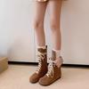 Fashion Inside Heightening Booties Autumn New Round Toe Lace-up Suede Soft Sole Non-slip Flat Shoes for Women