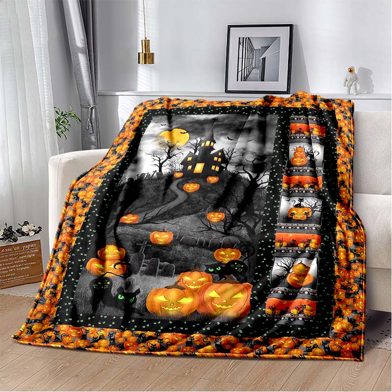 Halloween Terrifying Pumpkin Surprise Soft Blanket Home Room Sofa Bed Warm Travel Picnic Leisure Office Oversized Gift Blanket