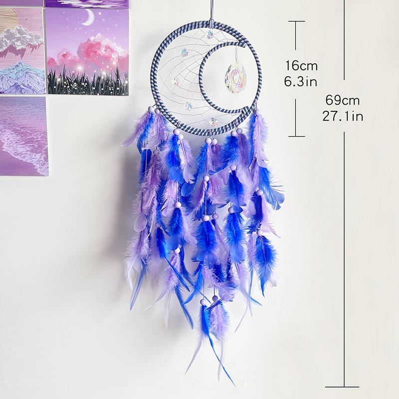 Dream Catcher Natural Crystal Stone Wind Chimes Boho Hand-woven Feathers Bedroom Hanging Ornaments Festival Gift Home Decoration