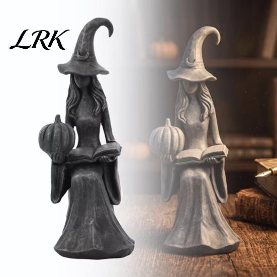 Retro Style Halloween Room Decor Pumpkin Witch Ornament, Gothic Tabletop Figurine, Spooky Party Table Centerpiece PLA Statue for Home Bookshelf Office