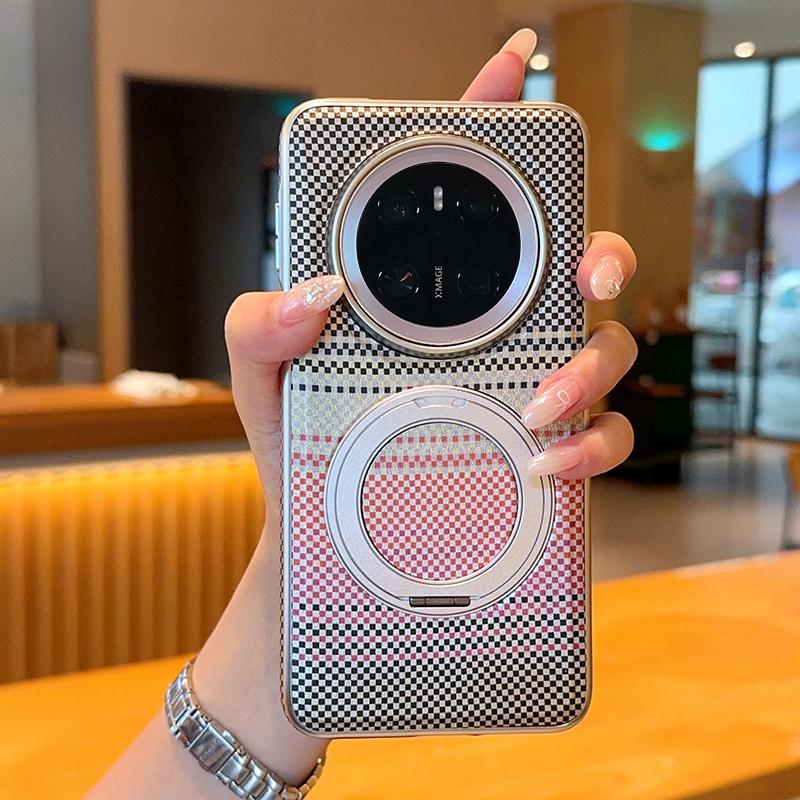 Premium Carbon Fiber Texture Magnetic Case For Huawei Mate 60 70 Pro Pura 80 Pro+ Ultra Stand Cover 360 Rotatable Ring Aluminum