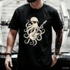 Octopus Playing Guitar Vintage Style T Shirt Unisex Unisex Fashion Funny Harajuku Tshirt Oversized Cotton Casual High Quality Tees