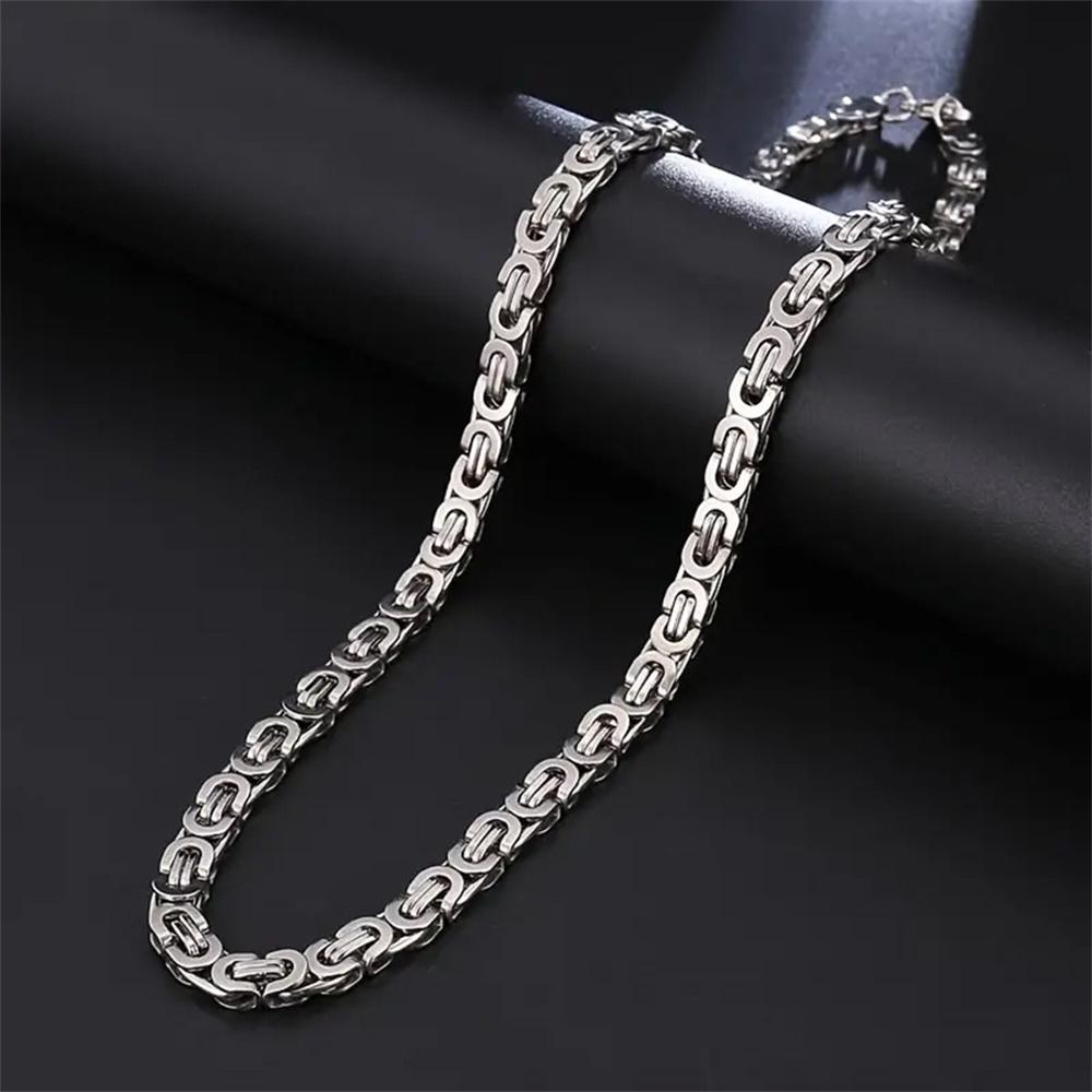 Vintage Flat Byzantine Link Chain Necklaces Male 8mm Gold Silver Color Stainless Steel Chain for Men Women Punk Jewelry GIft