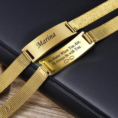 Personalisierte ID-Armband für Damen Herren, Verstellbare Kettenglieder, Mailänder Uhrenarmband Edelstahl Vergoldet