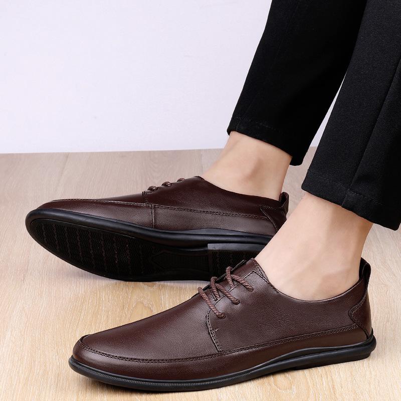 Men's British Style Soft Sole Lace-up Leather Loafers - Casual, Formal, Large Size