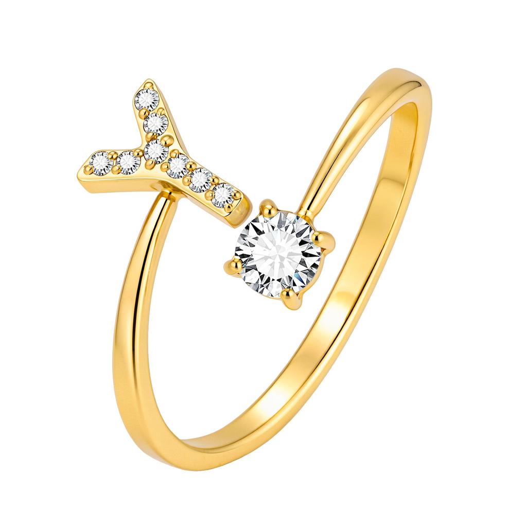 Chic Zircon Initial A-Z Letter Rings for Women Girls Adjustable Opening Ring Name Alphabet Female Wedding Fashion Jewelry Gift
