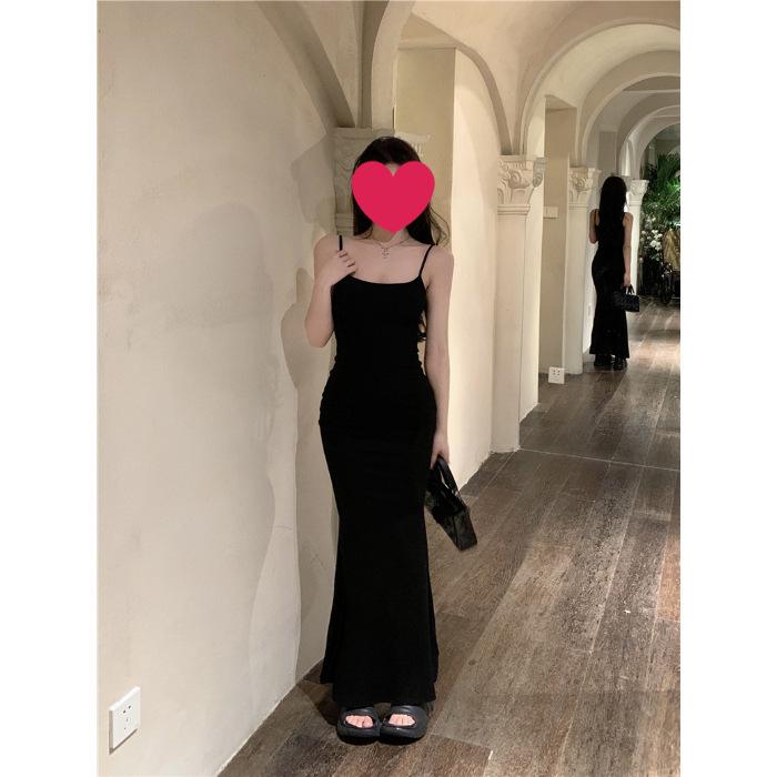 Damen Sexy Lila Spaghetti-Träger Bodycon Fishtail Kleid