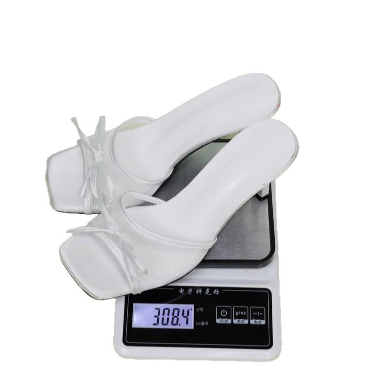 2025 new large size women's shoes black bow high heels women's summer open-toed sandals thin heel outer half slippers