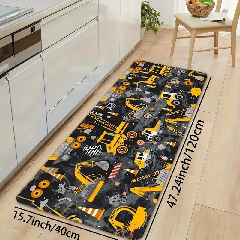 1PC Engineering Vehicle Pattern Door Mats Kitchen Rugs Non-Slip Pop Bathroom Rugs Bath Mat Carpet for Home Sink Laundry Decor