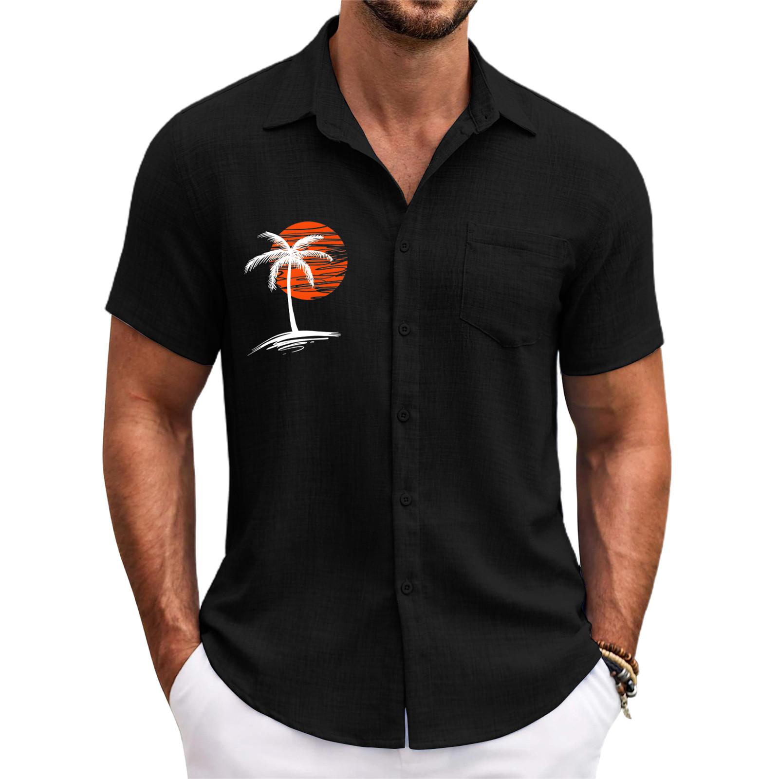 

Гавайская рубашка для мужчин, мужские винтажные рубашки для боулинга на пуговицах, летняя пляжная рубашка с коротким рукавом XXXL чёрный