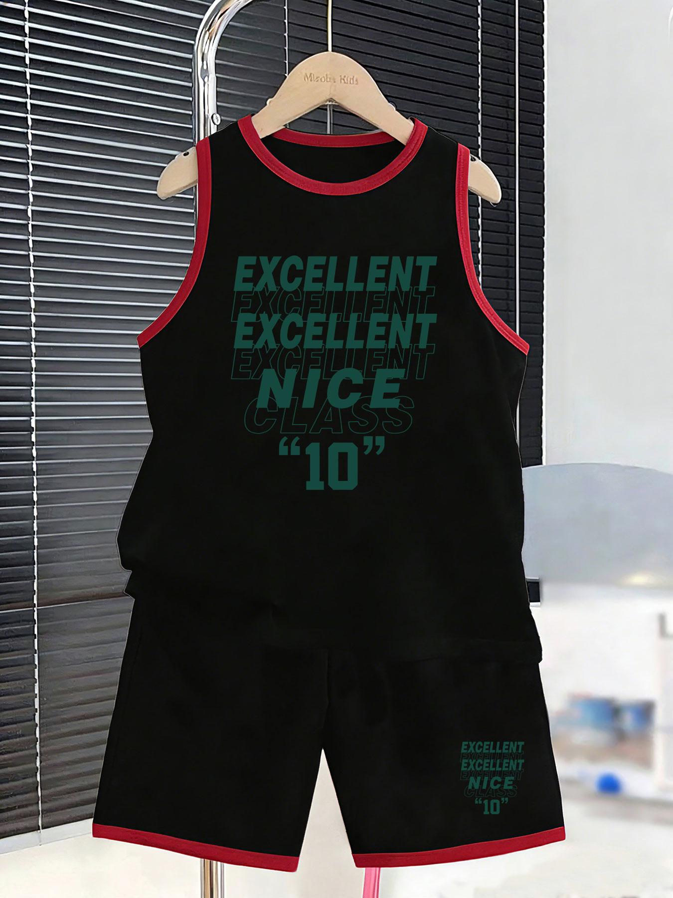 

Boys minimalist letter number vest shorts. Simple trendy print, breathable comfy material for daily street and casual styling. 2-3Y чёрный