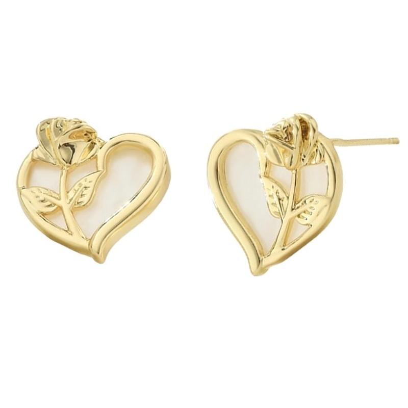 Earrings Stainless Steel Gold Plated 14K Gold Heart Rose Studs