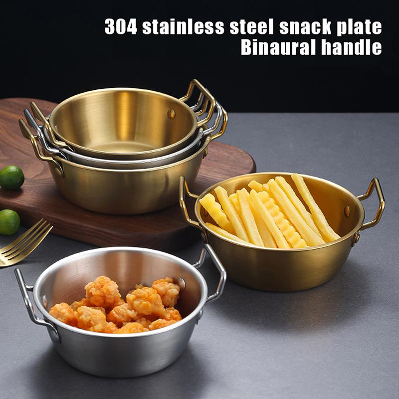 Household Double Handle Snacks Plate Cuisine Bowl Stainless Steel Round Rice Wine Bowls Anti Scalding Sauce Food Container
