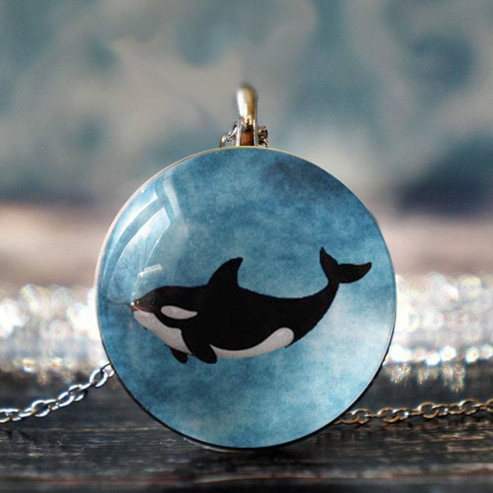 Collar Colgante de Bola de Cristal de Doble Cara con Ojo Gótico, Orca, Mariposa y Dos Serpientes Entrelazadas para Mujeres Hombres Halloween Joyería de Miedo