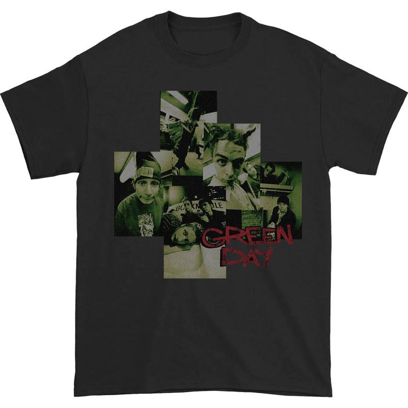 New Green Day Band Illustration Fun Music Album American Retro Punk Loose Mens and Womens Printed Tshirt