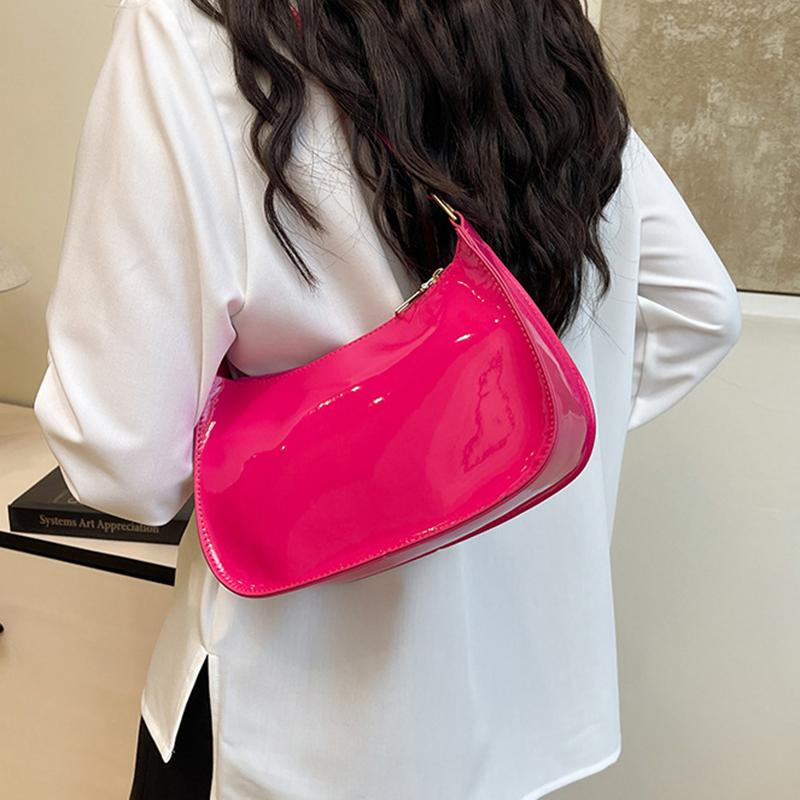 Women's Patent Leather Handbag Versatile Fashion Shoulder Casual Commuting Bags Girl Brand Designer Zipper Handbag