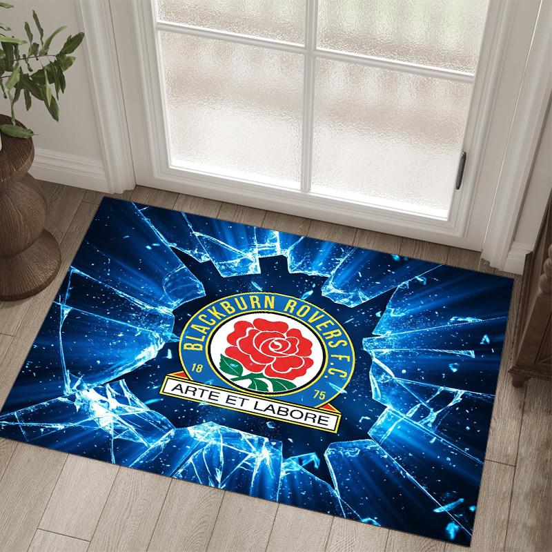 Blackburn Rovers Football Design Crystal Velvet Carpet Cozy Non?Slip Printed Rug For Bedroom Living Room Entrance