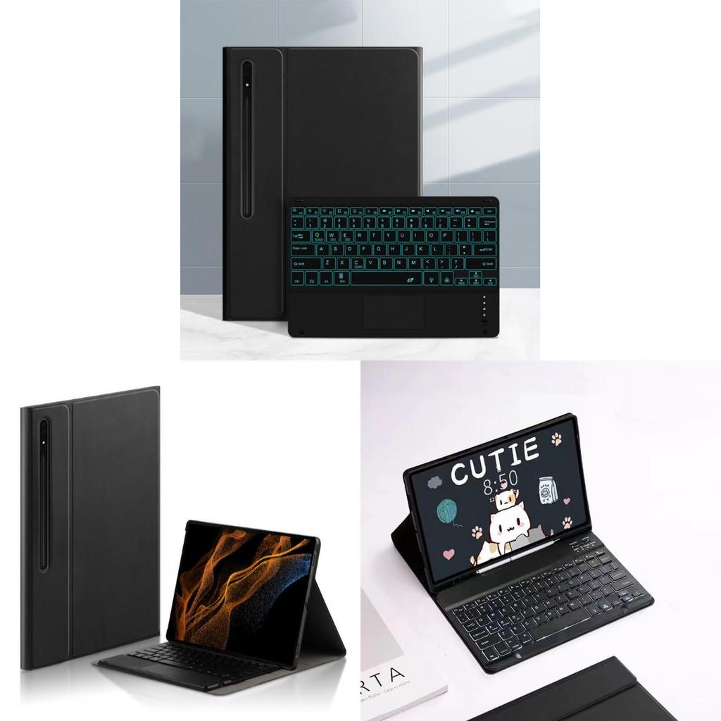 For Galaxy Tab S8 Ultra Lær Tastaturdeksel Med Berøring Bakbelyst Bluetooth-tastatur For Nettbrettbeskyttelse