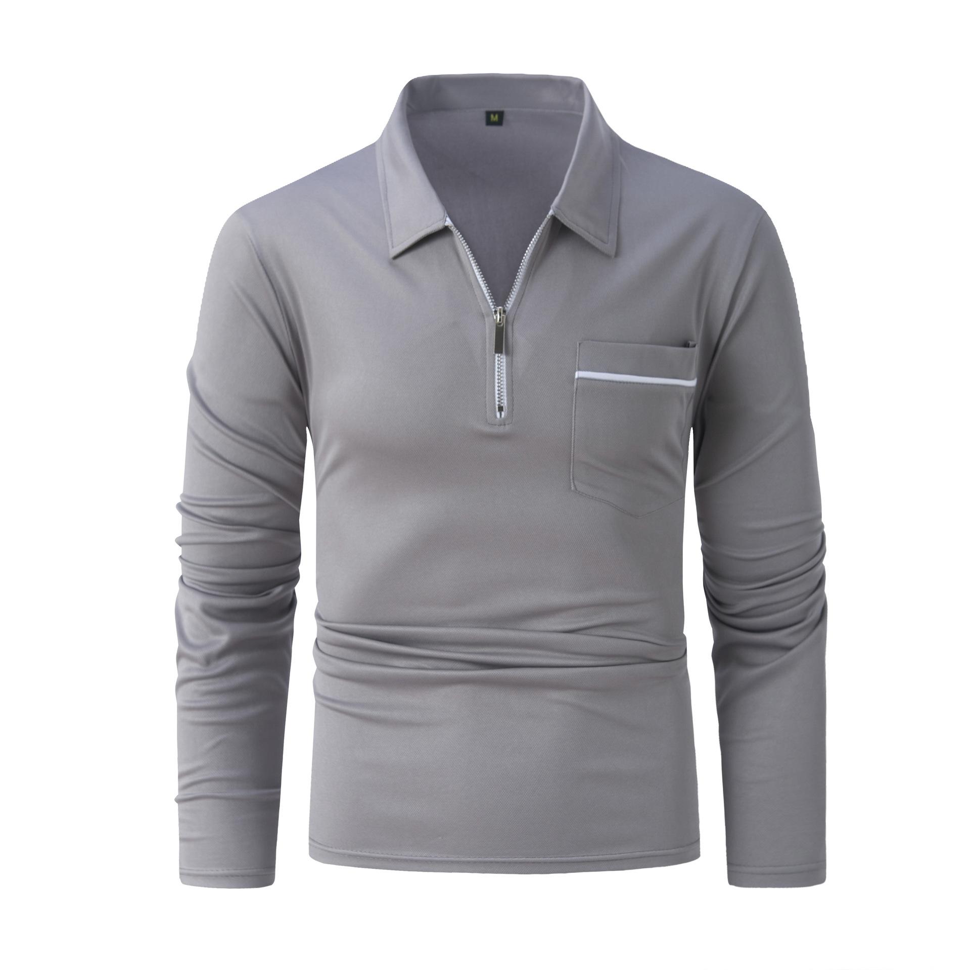 

Чоловіча відкладна сорочка поло з довгим рукавом, однотонний діловий повсякденний топ XXXL темно-сірий