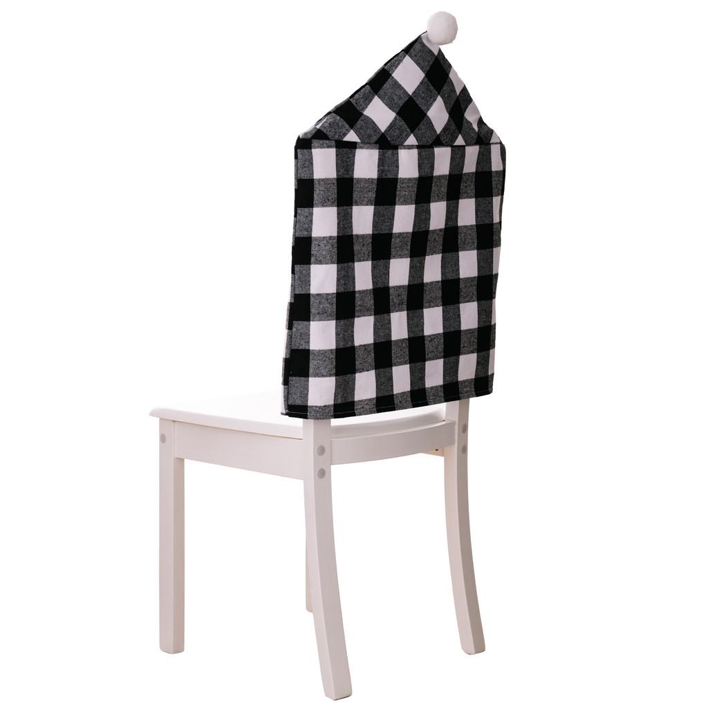 And Cozy Black White Checkered Christmas Chair Slipcover With Stylish Pom Poms For Holiday Atmosphere