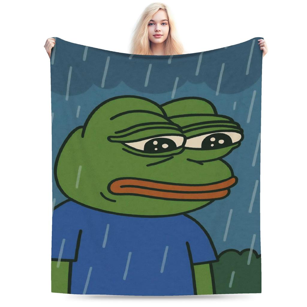 Sad P-Pepe Frog Meme Flannel Blanket Winter Soft Throw Blanket for Children Living Room Novelty Bedspread Sofa Bed Cover