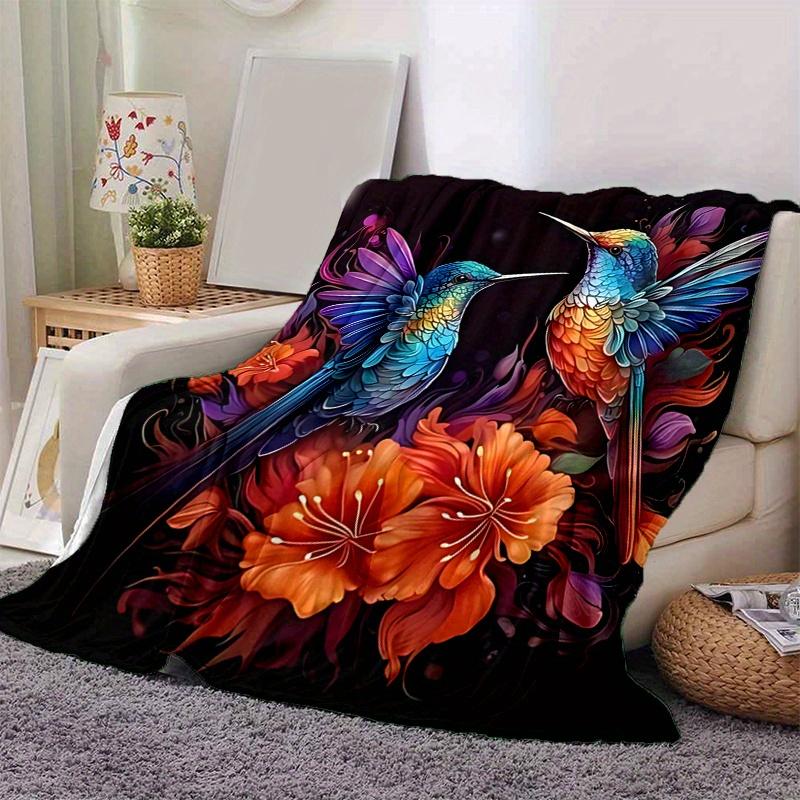 

1pc Colorful Hummingbirds Amidst Vibrant Flowers Blanket Home Decorative Throw for Room,Gift Idea, Living Room, Travel, Camping, Car Blankets 80x120cm