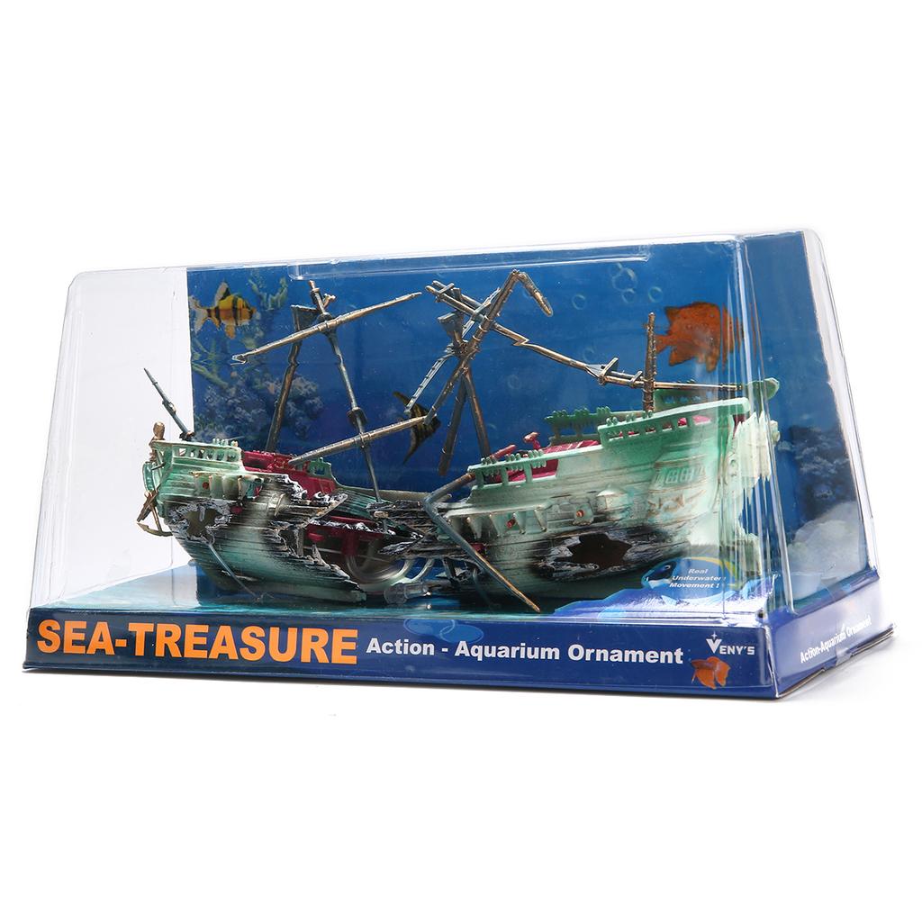 24*12cm Aquarium Ornament Boat Large Plactic Sunk Pirate Ship Fish Tank