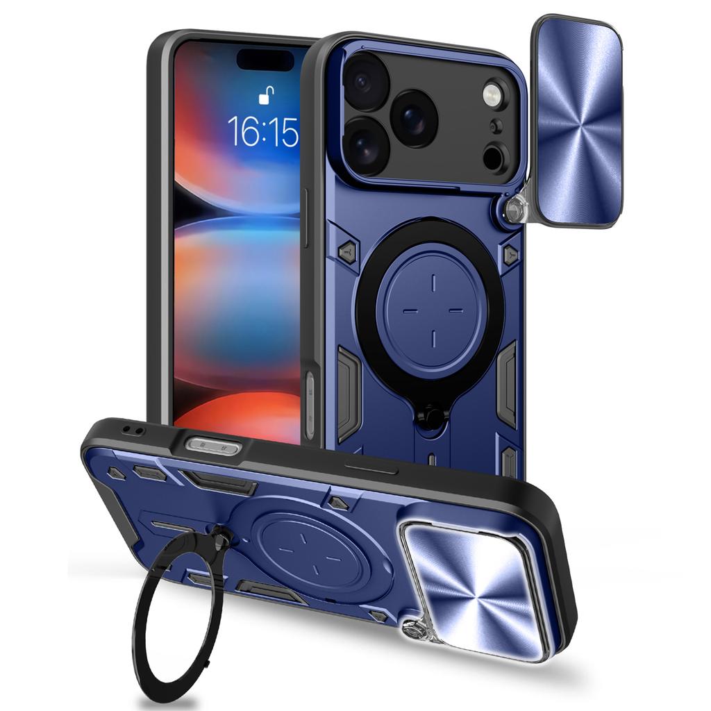 For iPhone 17 Pro Max Case TPU + PC Phone Cover with Kickstand , Slide Lens Window