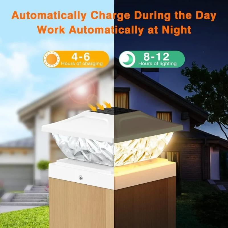 Outdoor Solar Post Lamps, Solar Powered Deck Lights for Posts In Garden Decor, 2 Mode Bright Solar Post Light