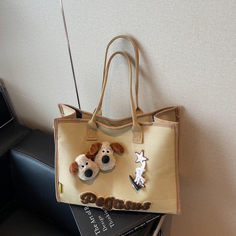 

2025 Trendy Cartoon Canvas Tote: Large Capacity, Casual Shoulder Handbag for Women 39cm x 31cm x 17cm хаки