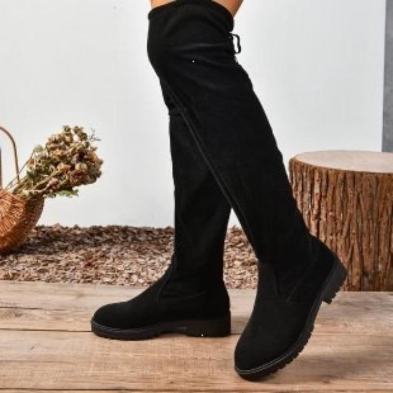 Women's Brown Suede Back-Lace Over-the-Knee Tall Boots – Autumn/Winter Chunky Platform Block Heel Rider Boots