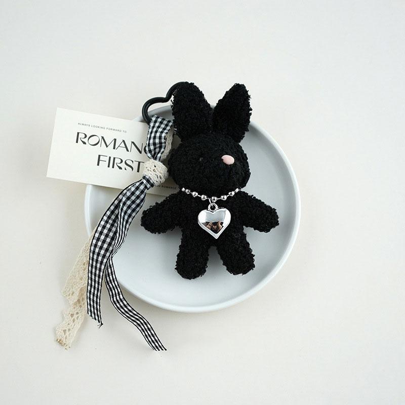 Silver Heart Bow Bunny Keychain Cute Rabbit Plush Doll Bag Pendant