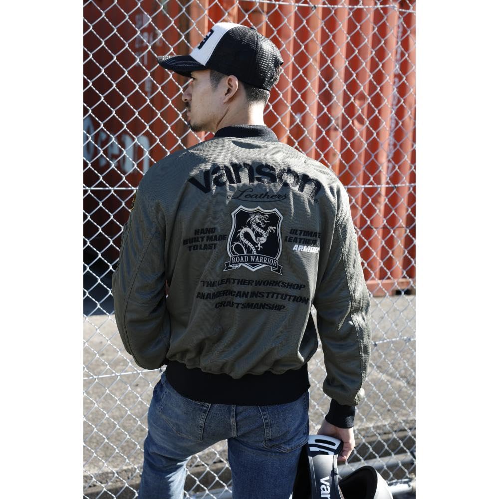 Vanson Men's MA-1 Mesh Jacket, Khaki/Black