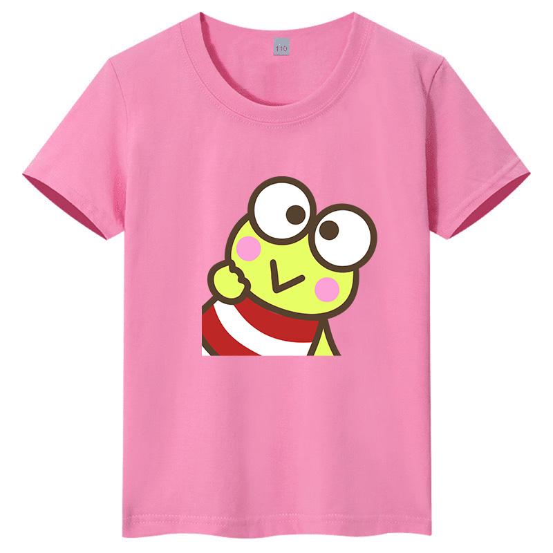 

2026 Keroppi Graffiti Style Children s T-shirt Color Casual Parent-child Top Cute Printed Short Sleeved Shirt for Boys and Girls 140 розовый