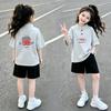 Girls' Cotton Short Sleeve Polo Shirt Two-Piece Set - Stylish Summer Outfit for Medium & Large Children