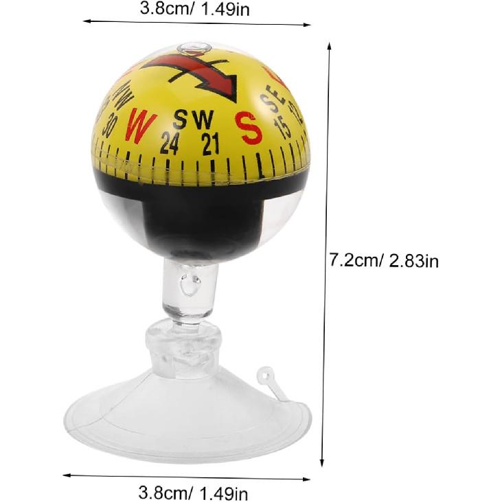 Car Guide Ball Compass with Strong Suction Cup 2.83In Portable Vehicle Compass for Automotive Interior Navigation and Outdoor Use