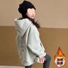 Felpa con cappuccio foderata in pile da bambina, spessa, calda, vestibilità ampia, top invernale per bambini