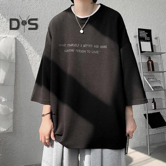 Strečové letní tričko tenké populární muž letní Letter Print Top