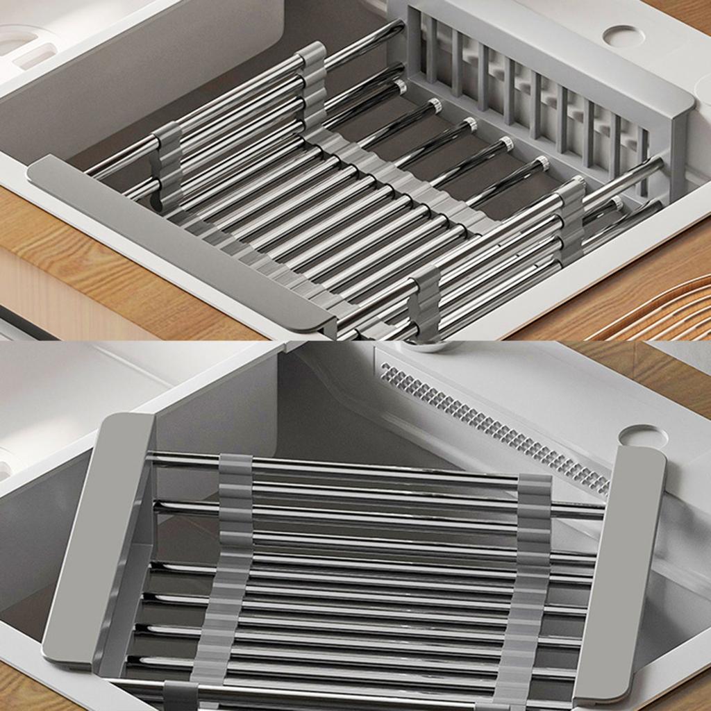 Teleskopischer Spülbecken-Abtropfkorb aus Edelstahl Mehrzweck Platzsparendes Spülbecken-Abtropfgestell Für Trockene Teller Obst Gemüse Aufbewahrungsgestell