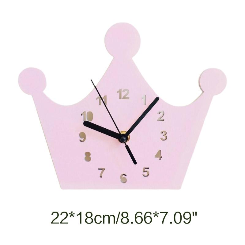 Girls Crown Children's Room Silent Clock Wooden House Clock Wall Decor Clock Cartoon Clock Silent Non Ticking Wall Clock